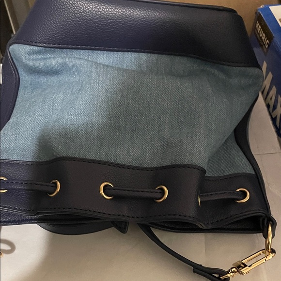 Anne Klein Black and Teal Shoulder Bucket Bag - Picture 6 of 6